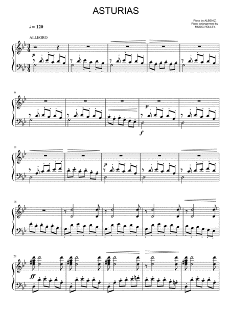 Albniz Asturias Easy Piano Sheet Sheet Music