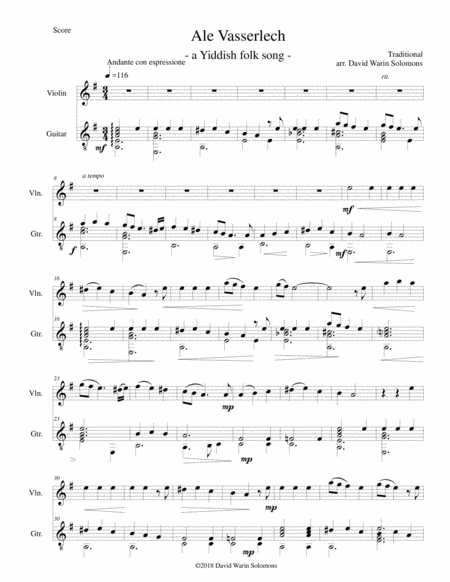 Ale Vasserlech All The Waters Flow Away For Violin And Guitar Sheet Music