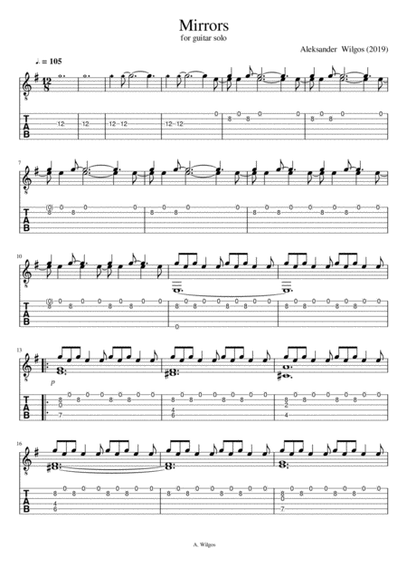 Aleksander Wilgos Mirrors For Guitar Solo Sheet Music