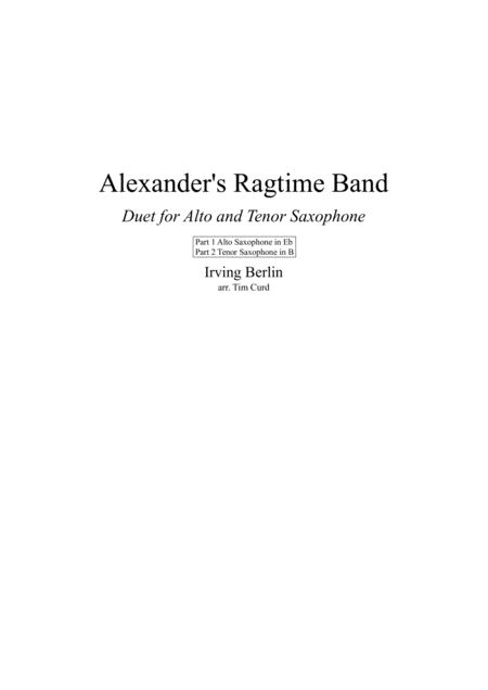 Alexanders Ragtime Band Duet For Alto And Tenor Saxophone Sheet Music