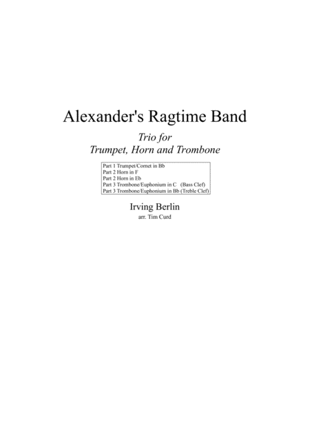 Free Sheet Music Alexanders Ragtime Band Trio For Trumpet Horn And Trombone