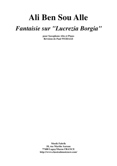 Ali Ben Sou Alle Fantaisie Sur Lucrezia Borgian For Alto Saxophone And Piano Sheet Music