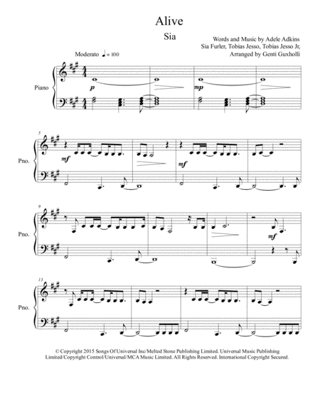 Alive Piano Solo Sheet Music