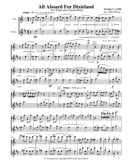 All Aboard For Dixieland For Flute And Clarinet Duet Sheet Music