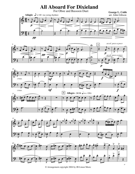 Free Sheet Music All Aboard For Dixieland For Oboe And Bassoon Duet