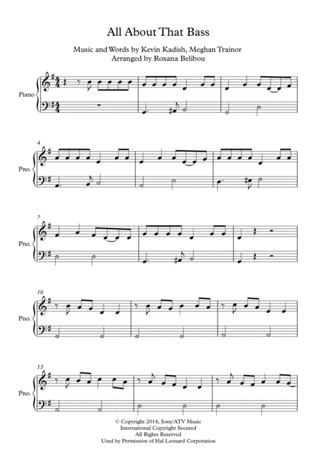 Free Sheet Music All About That Bass G Major By Meghan Trainor Easy Piano