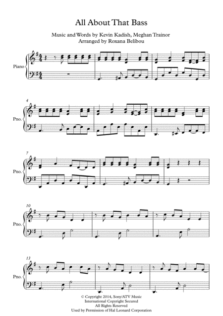 All About That Bass G Major By Meghan Trainor Piano Sheet Music