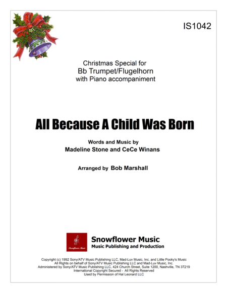 Free Sheet Music All Because A Child Was Born Bb Trumpet Fluglehorn Solo