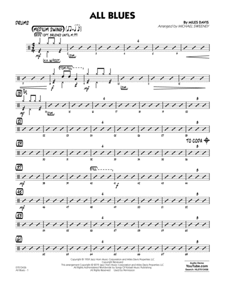 All Blues Arr Michael Sweeney Drums Sheet Music