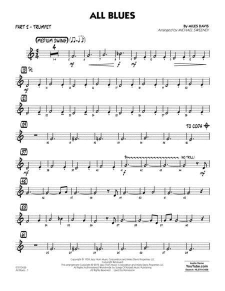 Free Sheet Music All Blues Arr Michael Sweeney Part 2 Bb Trumpet