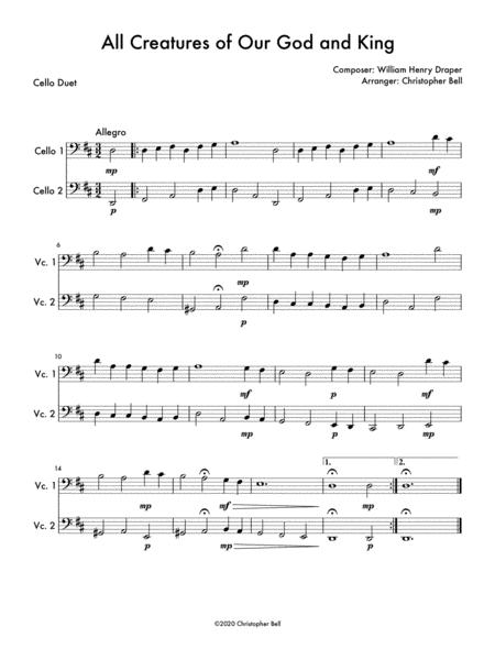 All Creatures Of Our God And King Easy Cello Duet Sheet Music