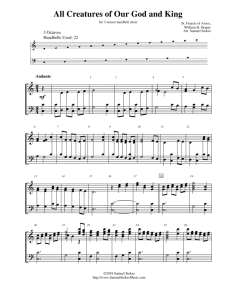 Free Sheet Music All Creatures Of Our God And King For 3 Octave Handbell Choir