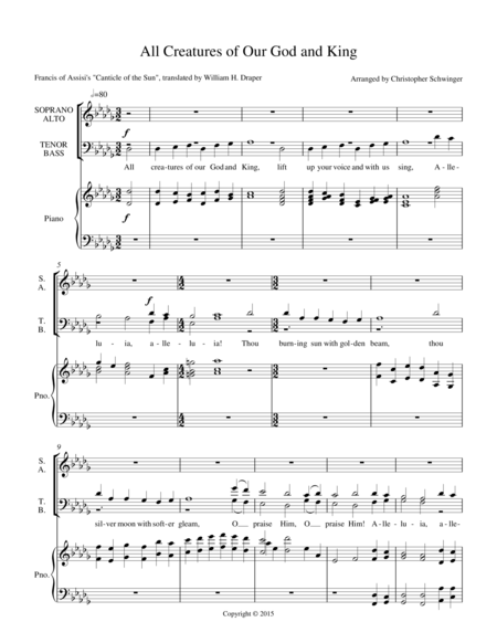 Free Sheet Music All Creatures Of Our God And King For Choir And Piano