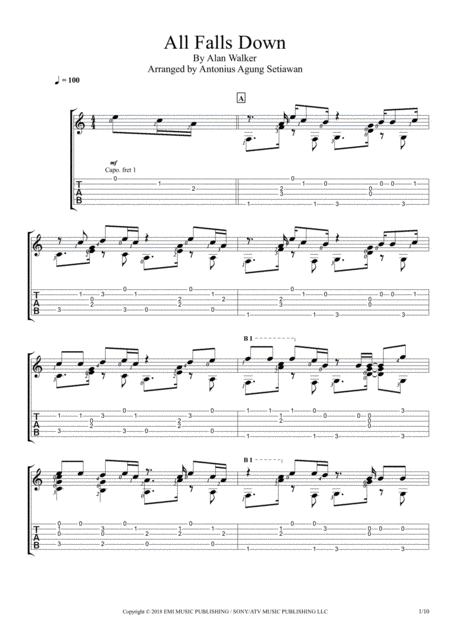 Free Sheet Music All Falls Down Fingerstyle Guitar Solo