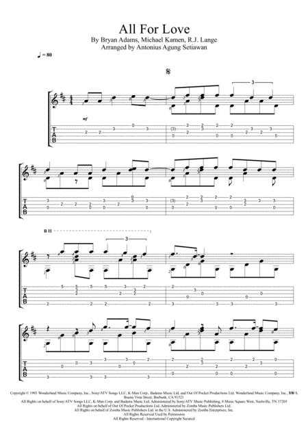 Free Sheet Music All For Love Fingerstyle Guitar Solo
