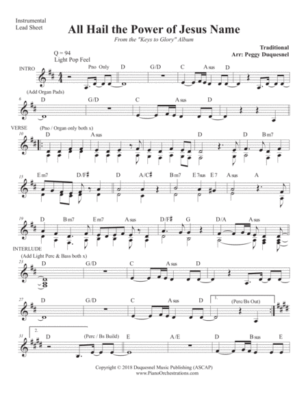 All Hail The Power Of Jesus Name Instrumental Sheet Music