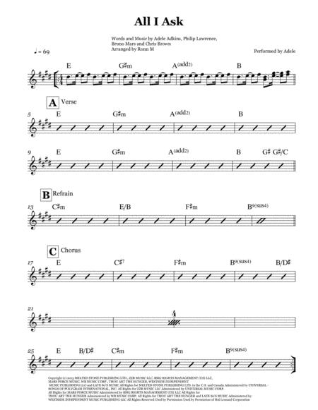 All I Ask Lead Sheet Performed By Adele Sheet Music