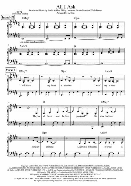 All I Ask Piano Version Sheet Music