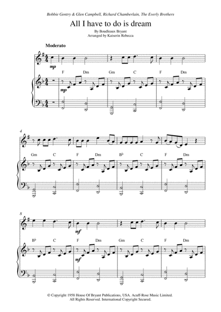 Free Sheet Music All I Have To Do Is Dream Tenor Saxophone Solo And Piano Accompaniment