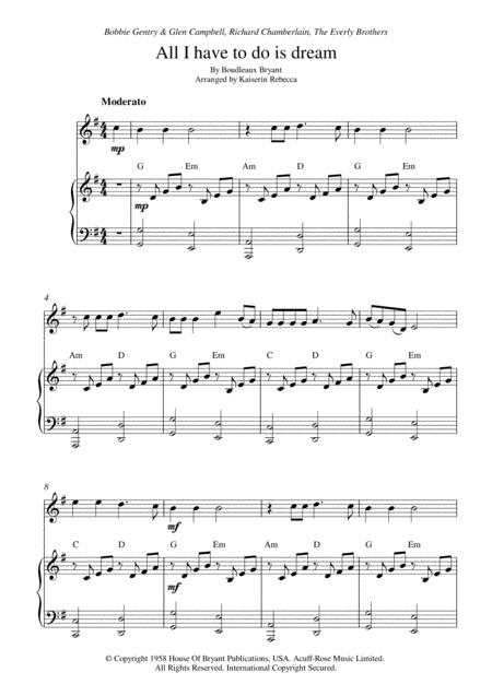 Free Sheet Music All I Have To Do Is Dream Violin Solo And Piano Accompaniment