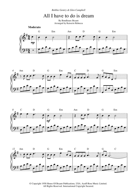 Free Sheet Music All I Have To Do Is Dream