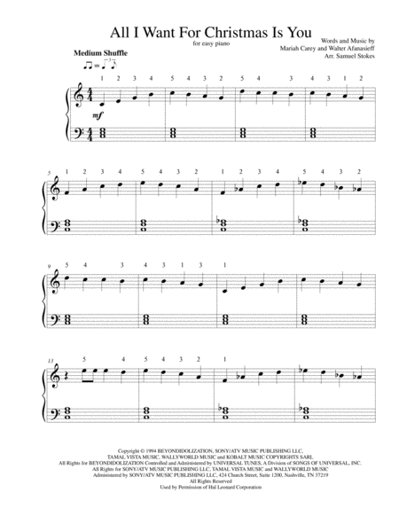 All I Want For Christmas Is You For Easy Piano Sheet Music