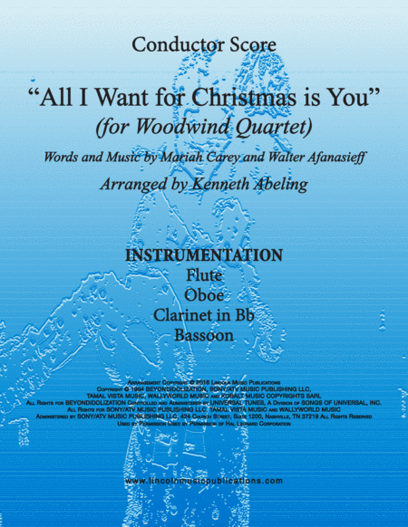 Free Sheet Music All I Want For Christmas Is You For Woodwind Quartet