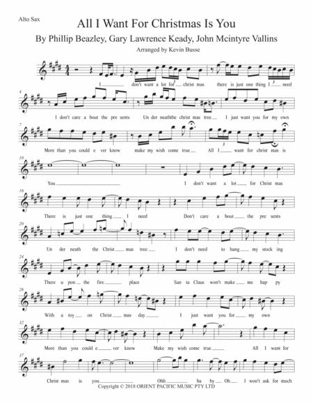 Free Sheet Music All I Want For Christmas Is You Original Key Alto Sax