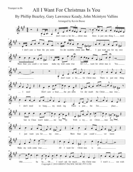 Free Sheet Music All I Want For Christmas Is You Original Key Trumpet