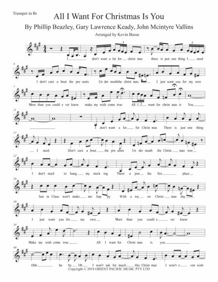 All I Want For Christmas Is You Original Key Trumpet Sheet Music