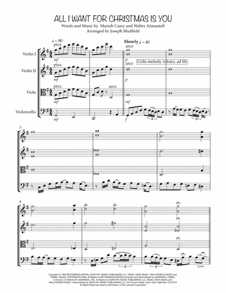 All I Want For Christmas Is You String Quartet Score Parts Sheet Music