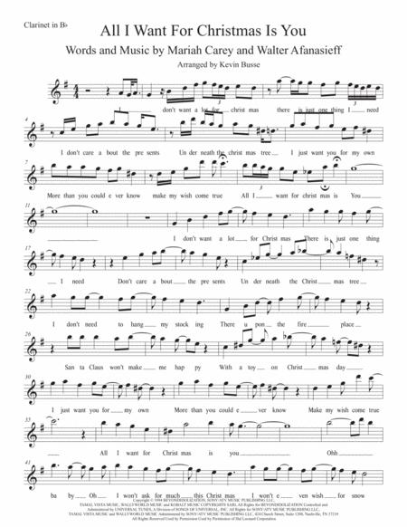 All I Want For Christmas Is You W Lyrics Clarinet Sheet Music