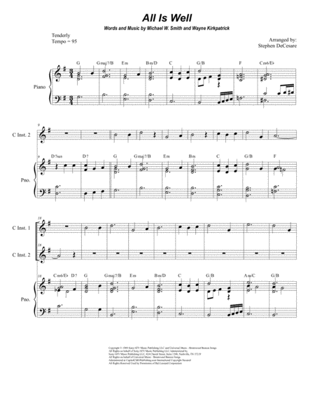 Free Sheet Music All Is Well Duet For C Instruments