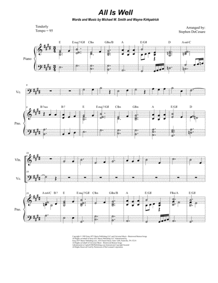 Free Sheet Music All Is Well Duet For Violin And Cello