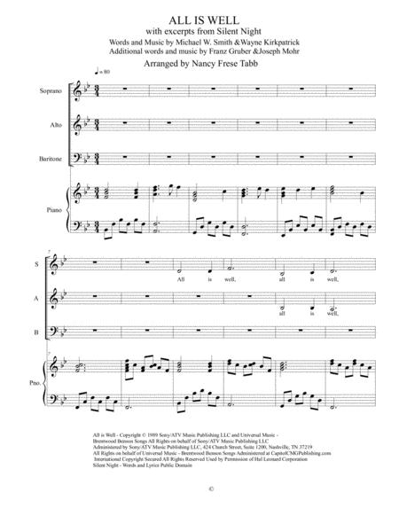 Free Sheet Music All Is Well With Silent Night 3 Part Sab