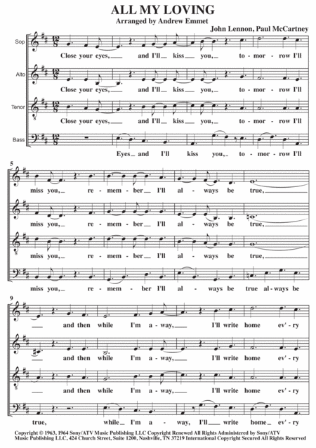 All My Loving A Cappella Sheet Music