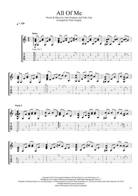 Free Sheet Music All Of Me 2019 Version Fingerstyle Guitar