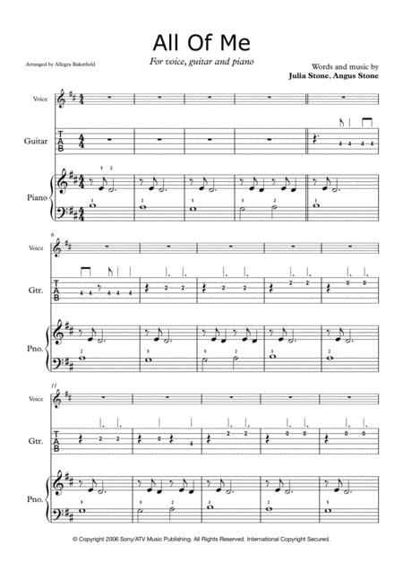 All Of Me Angus And Julia Stone Duet Or Trio For Voice Guitar And Piano Sheet Music