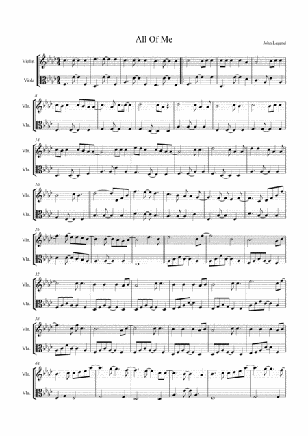 Free Sheet Music All Of Me By John Legend Arranged For String Duo Violin Viola