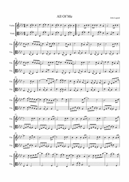 All Of Me By John Legend Arranged For String Duo Violin Viola Sheet Music