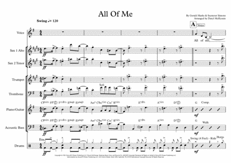 All Of Me Eight Piece Band Female Vocal Key Of G Sheet Music