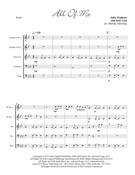 All Of Me For Brass Quintet Sheet Music