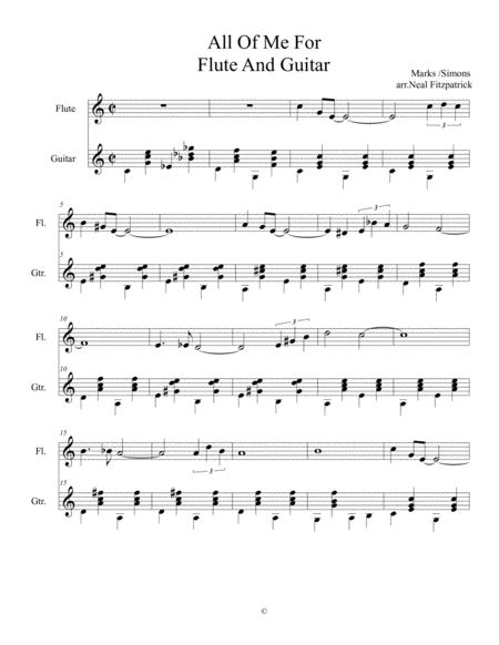 Free Sheet Music All Of Me For Flute And Guitar