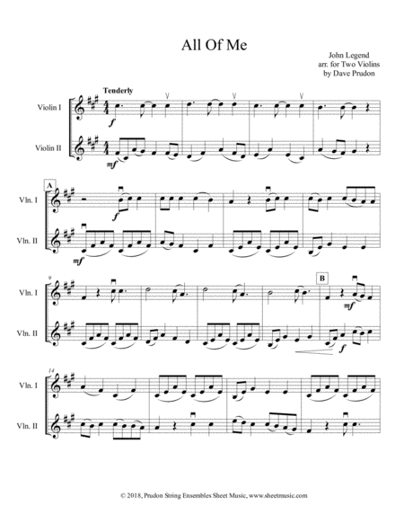 All Of Me For Two Violins Sheet Music