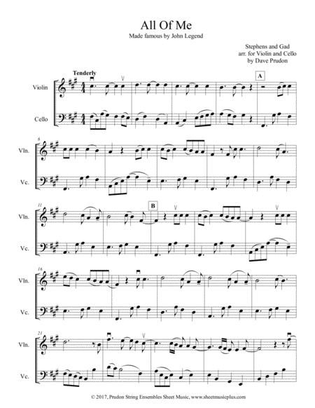 All Of Me For Violin And Cello Sheet Music