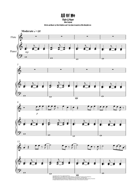 All Of Me John Legend Flute Piano Sheet Music