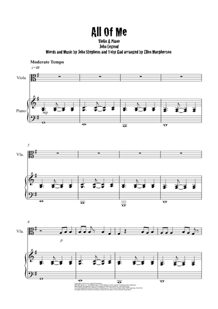 All Of Me John Legend Viola Piano Sheet Music