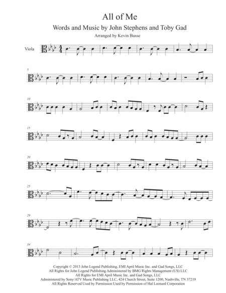 Free Sheet Music All Of Me Original Key Viola