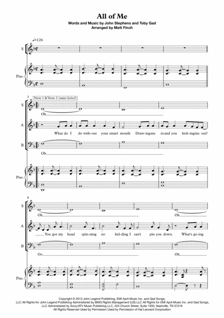 Free Sheet Music All Of Me Sab