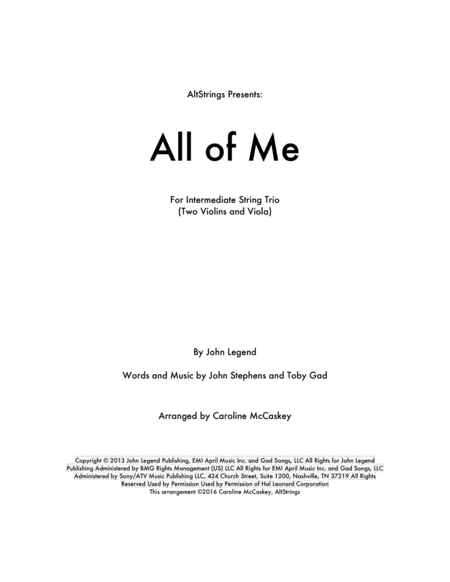 All Of Me String Trio Two Violins And Viola Sheet Music